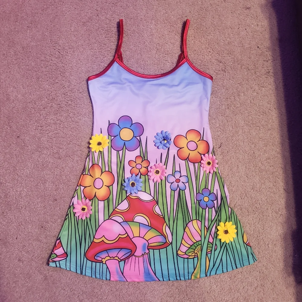 Medium Sugar Thrillz Colorful Floral and Mushroom Dress - Picture 1 of 1
